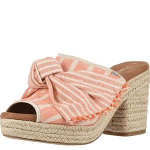 TOMS Junie Orange Cabana Striped Peeptoe Chunky Heel Sandals Sz 8.5